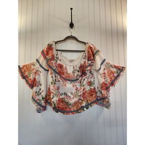 Jealous Tomato Floral Off The Shoulder Bell Sleeve Ruffle Blouse Top L Flowy
